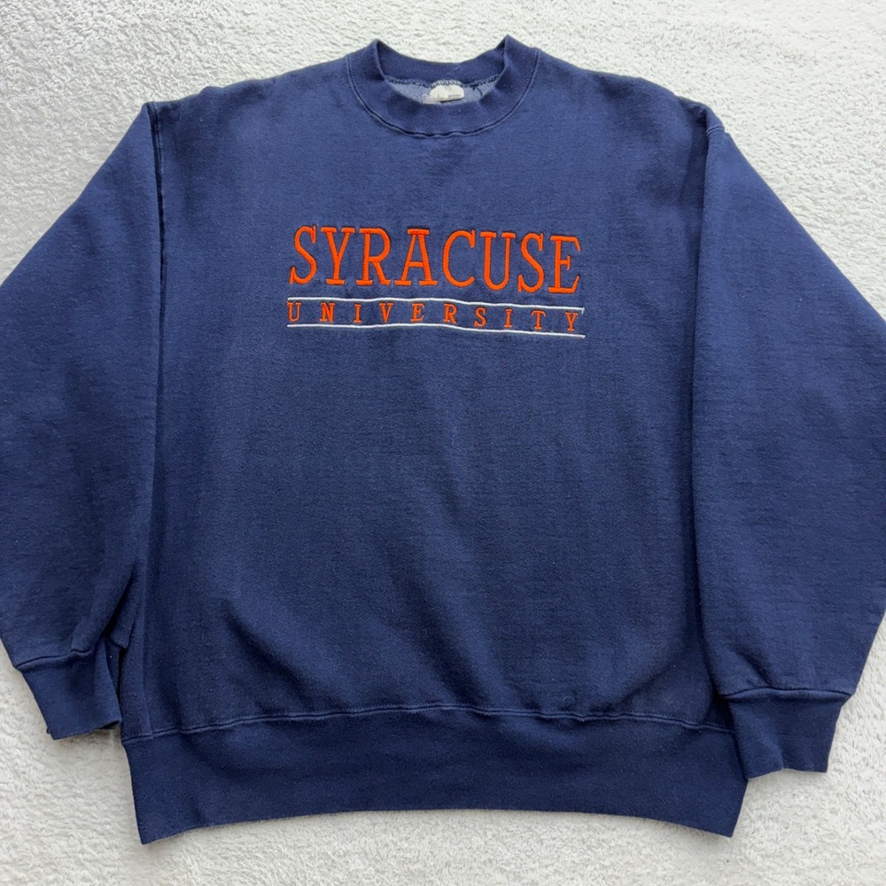 Vintage Syracuse University Sweatshirt Mens Large Navy Blue Embroidered 90s USA